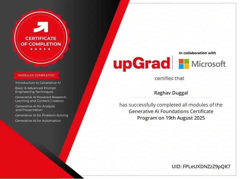 Generative AI Foundations Certificate from upGrad and Microsoft