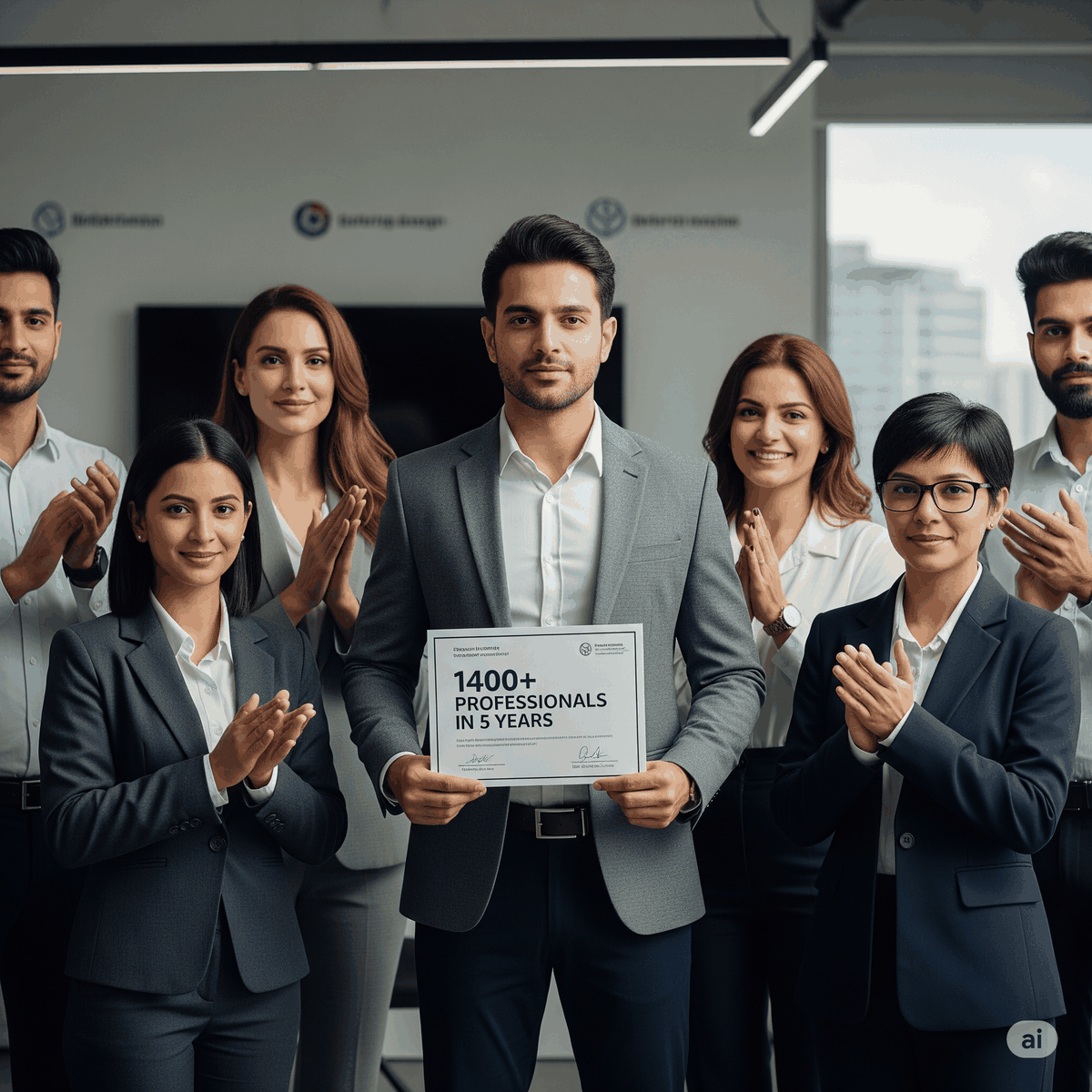 AI-generated team celebrating hiring success