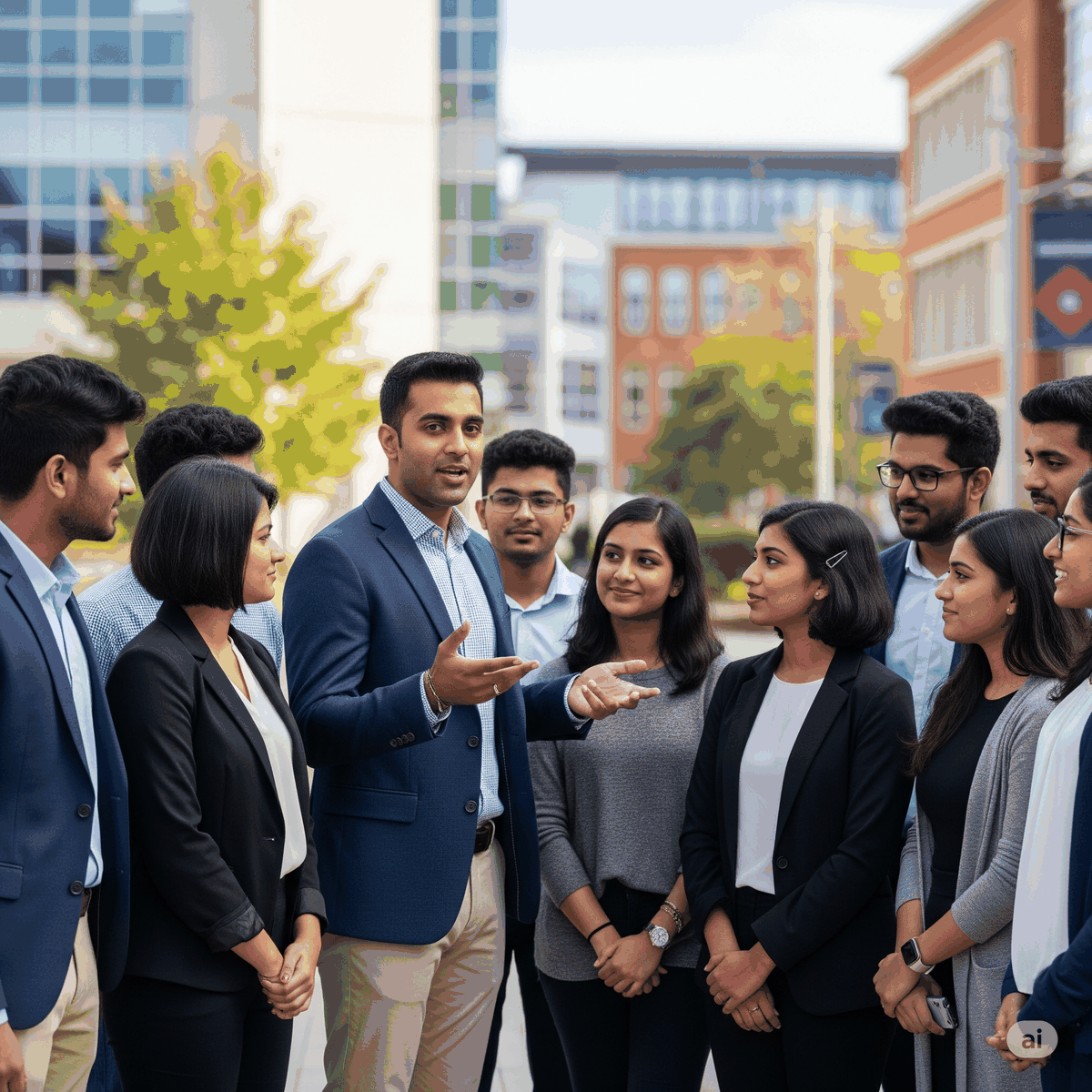 AI-generated university campus with students